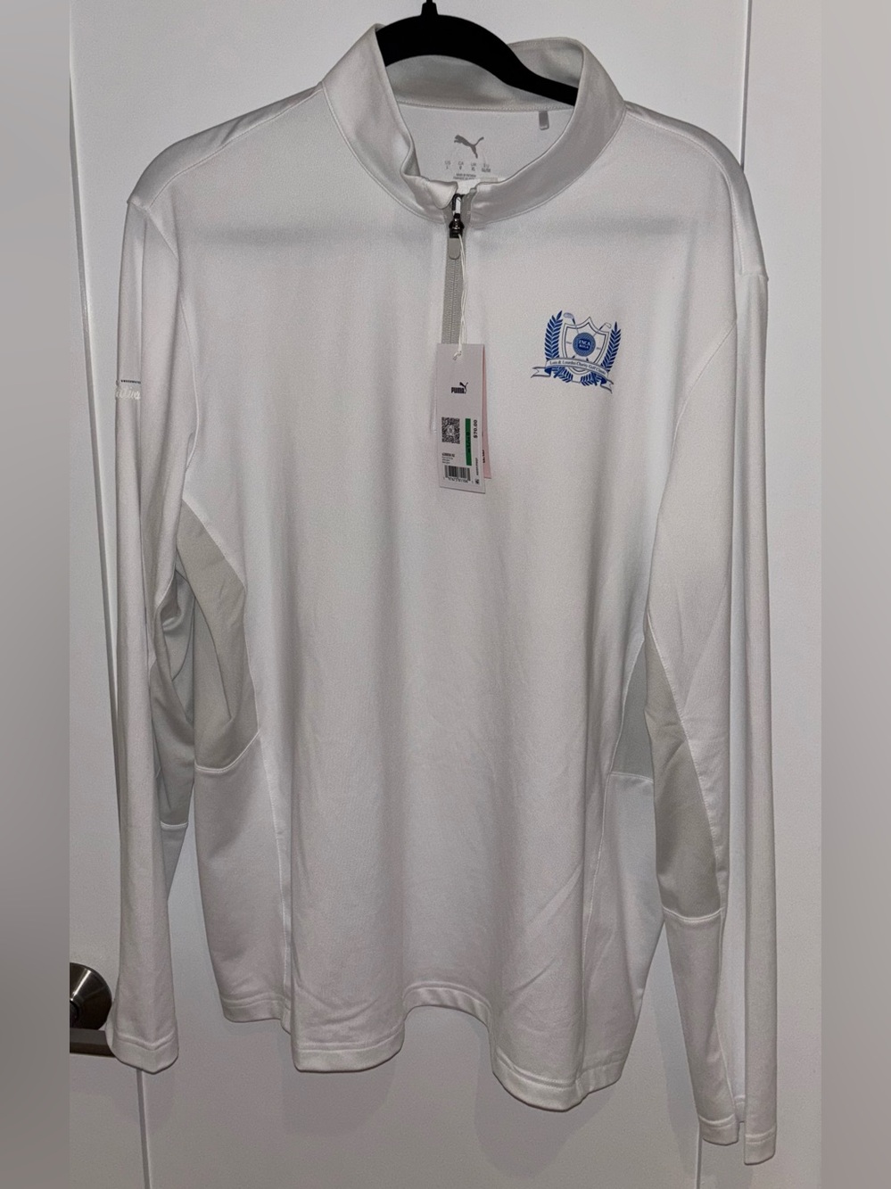 Puma White Long-Sleeve Quarter-Zip Pullover with Blue Crest